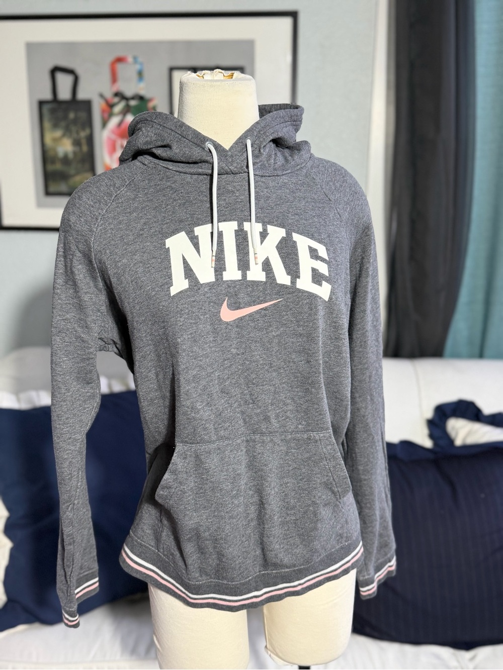 Nike Gray Crewneck Hoodie with Pink Swoosh